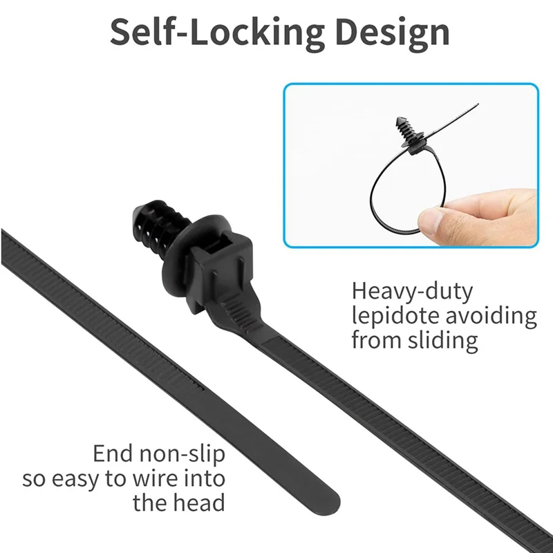 HHO-100PCS Nylon Push Mount Zip Ties, Fir Tree, Wire Ties,2 In 1 Self Locking Assortment For Indoor Wire Tying