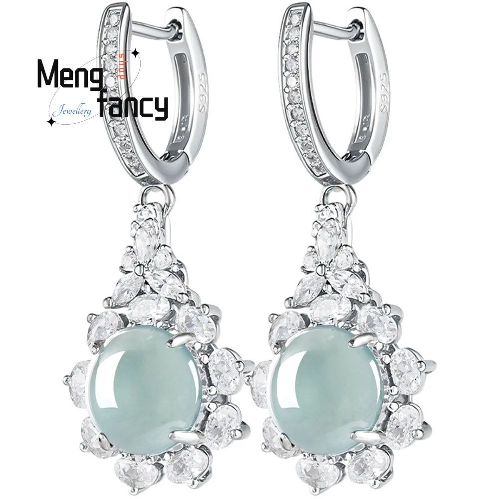 Genuine Natural A-grade Jade Blue Water Egg Face Earrings Ice-type Jade, Fashionable and Simple Women's Earrings Fashion Jewelry