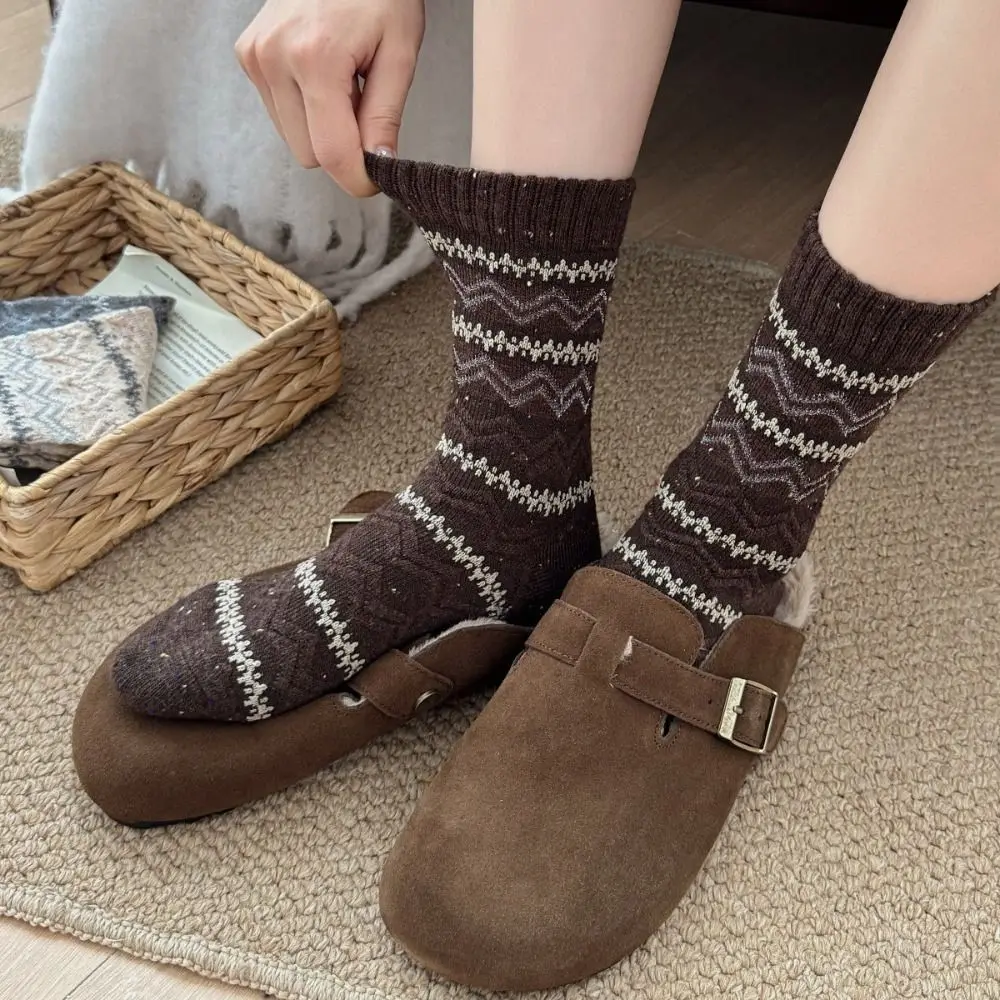 

Модные полосатые женские носки, теплые дышащие шерстяные носки, толстые длинные носки, осень-зима