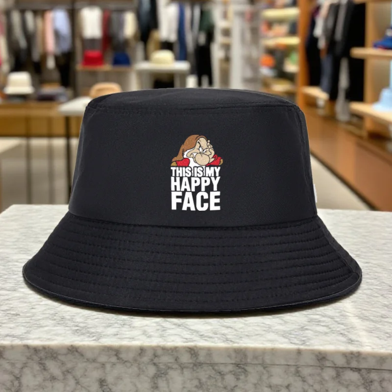 Chapeau Bob Pliable Léger Unisexe 2026 2026s, Idéal pour les Voyages en Extérieur, avec Visage de Personnage de Dessin Animé Agacé/Optimiste - Taille S
