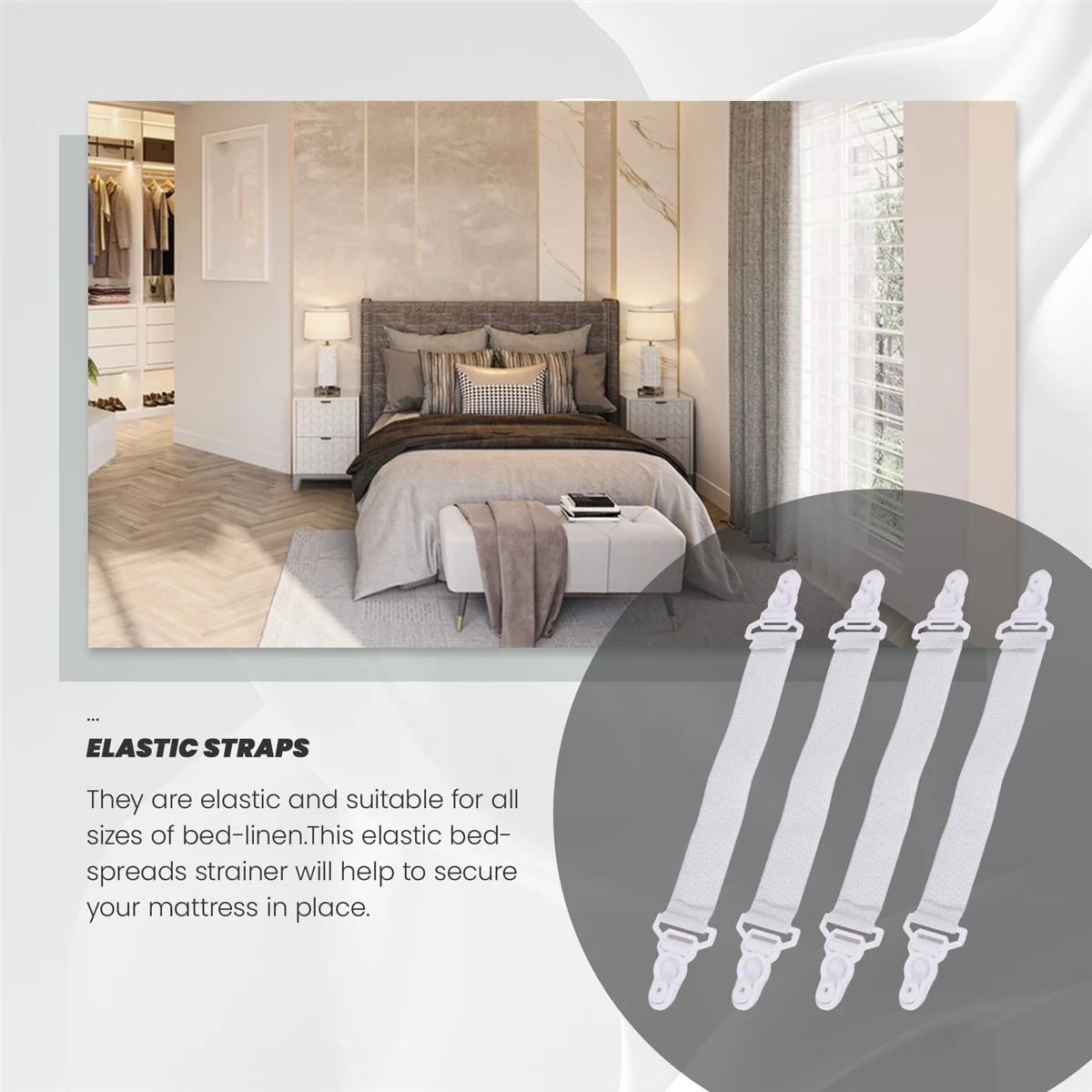 【Home-Tools!】Conjunto de 4 colcha elástica lençol colchas macas tiras de chave filtro branco