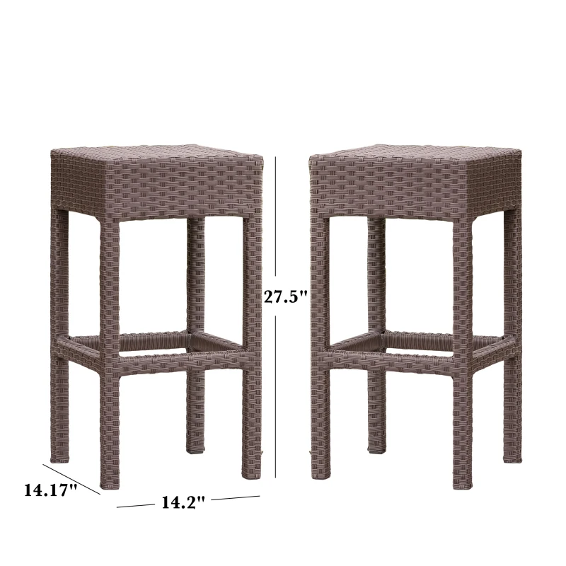 Outdoor PE Rattan Backless Barstools  Set Of 2  Dark Brown  Ideal For Entertaining Guests Outdoors  Patio Or Poolside