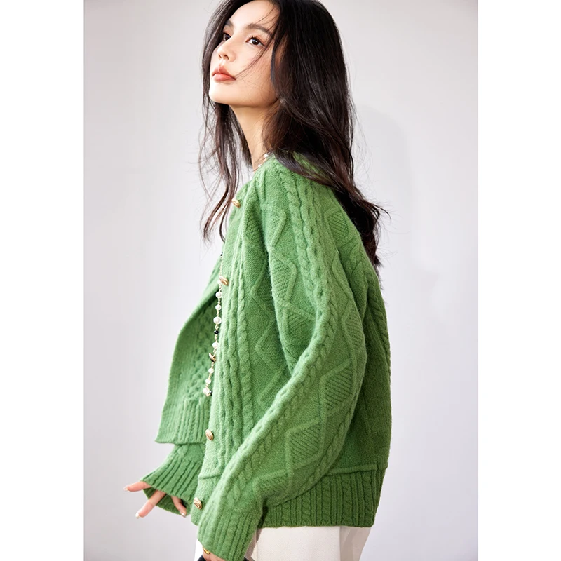 Fashion Single Breasted Long Sleeve Twisted Cardigan Female Solid Color Sweet Knitted Sweater Women Arrival Soft Sweate