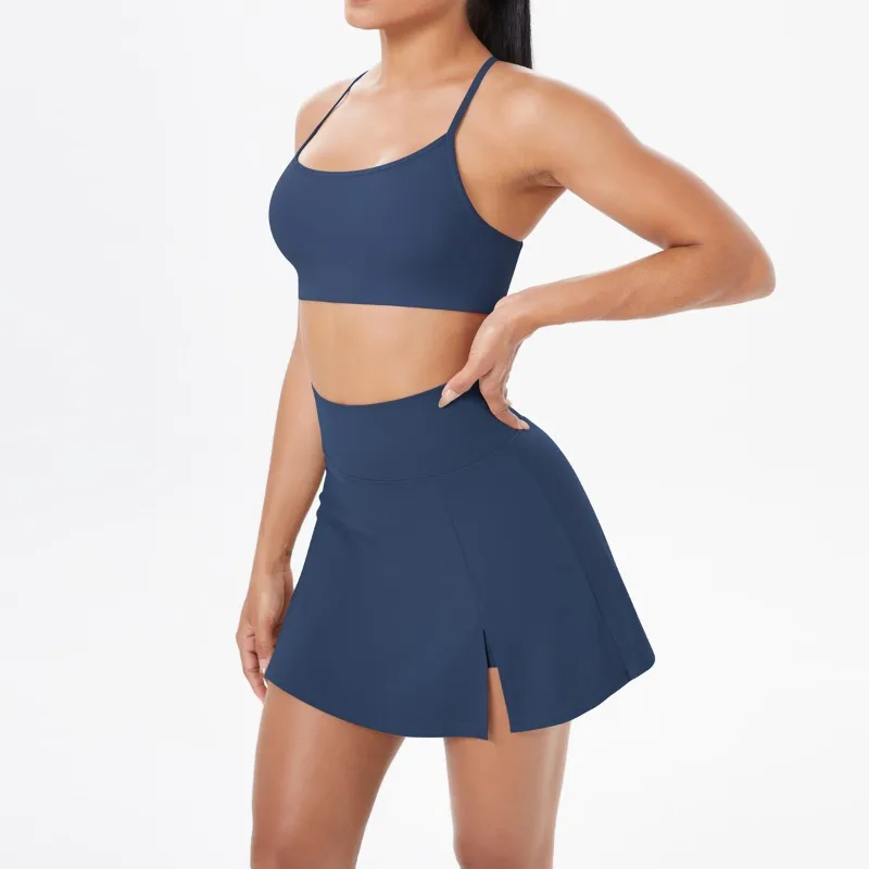 

New Women's Cloud Touch Yoga Set - Brushed Backless Bra & Skirt for Running Fitness, Casual Seamless Workout Yoga Outfit