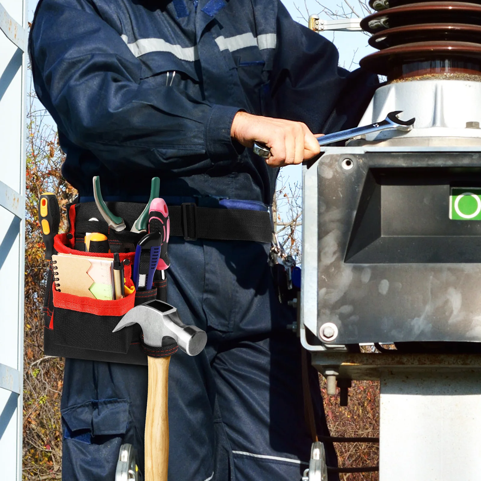 

Electrician Waist Bag Multi Pocket Tool Organizer Pouch Heavy Duty Oxford Fabric Adjustable Belt for Construction Maintenance