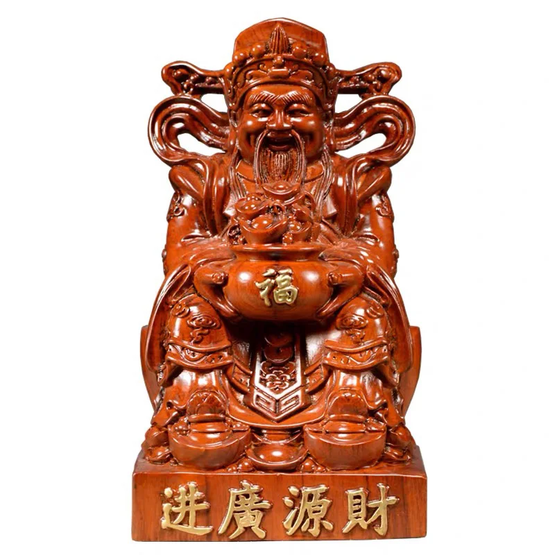 Huali wood carving text Buddha statue ornament solid wood sitting living room decoration store home opening gift