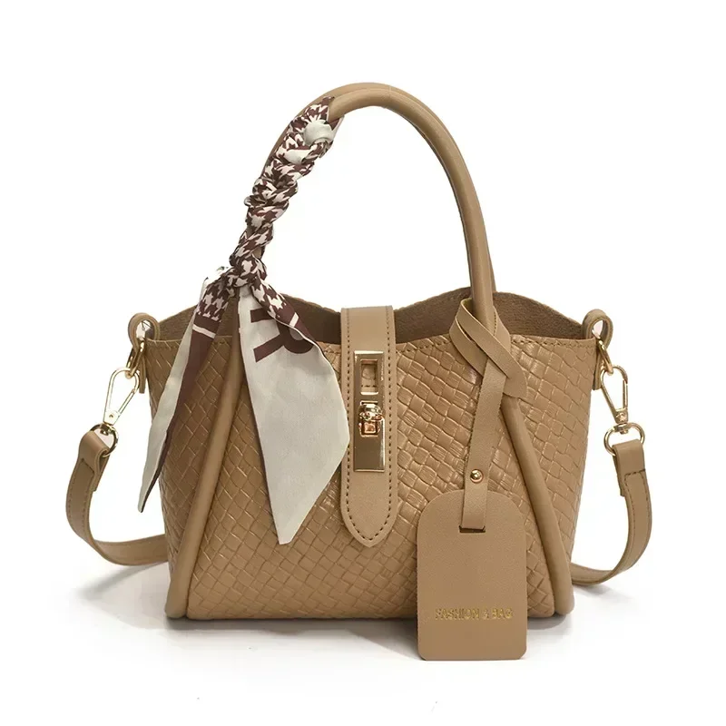 Heartbeat Sensor! 2025 Summer Textured Bucket Bag - Silk Scarf Trim, Bag with Pouch Design, Crossbody/Handheld