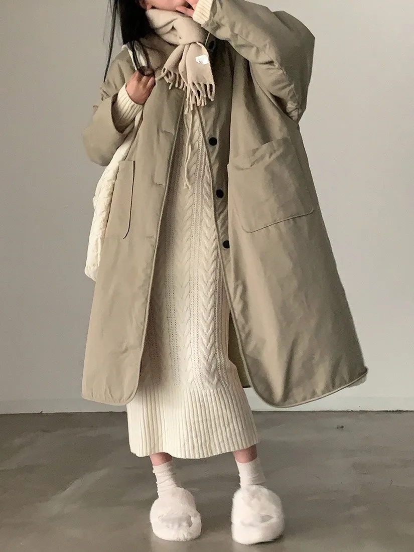 

Faionable Thi Warm Lamb Fur Long Coat Women's Autumn Winter Double-Sided Wear Cotton Jaet Commute Sle Color