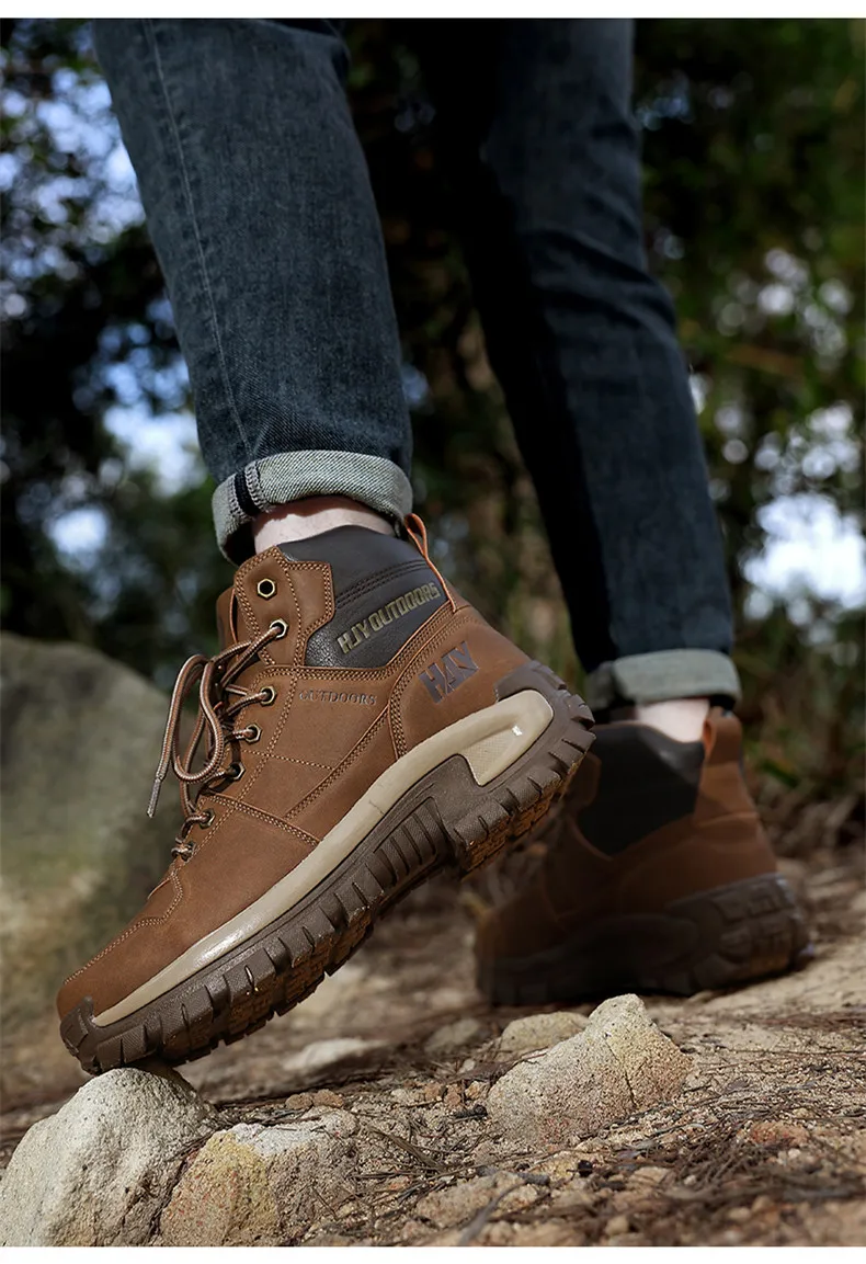High-Top-Lederstiefel für Herren, atmungsaktive Desert Combat Boots, rutschfeste Outdoor-Wanderstiefel für Herren, Motorradstiefel, Arbeitsstiefeletten – Detail 15