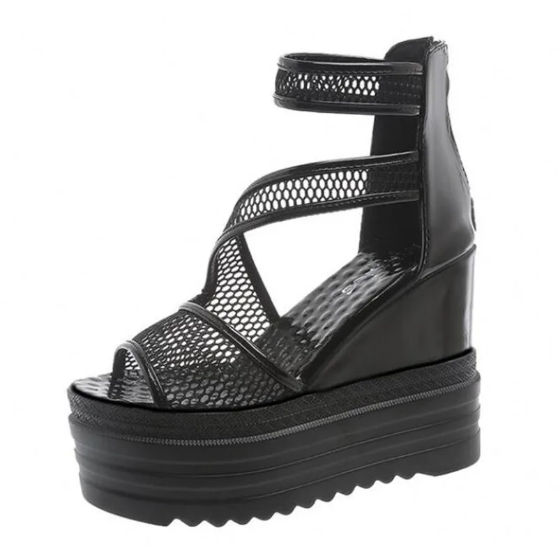 12cm Wedges Platform Fish Mouth Women Sandals Muffin Bottom Summer Versatile Increased Sneakers New Slope with Thick Roman Shoes