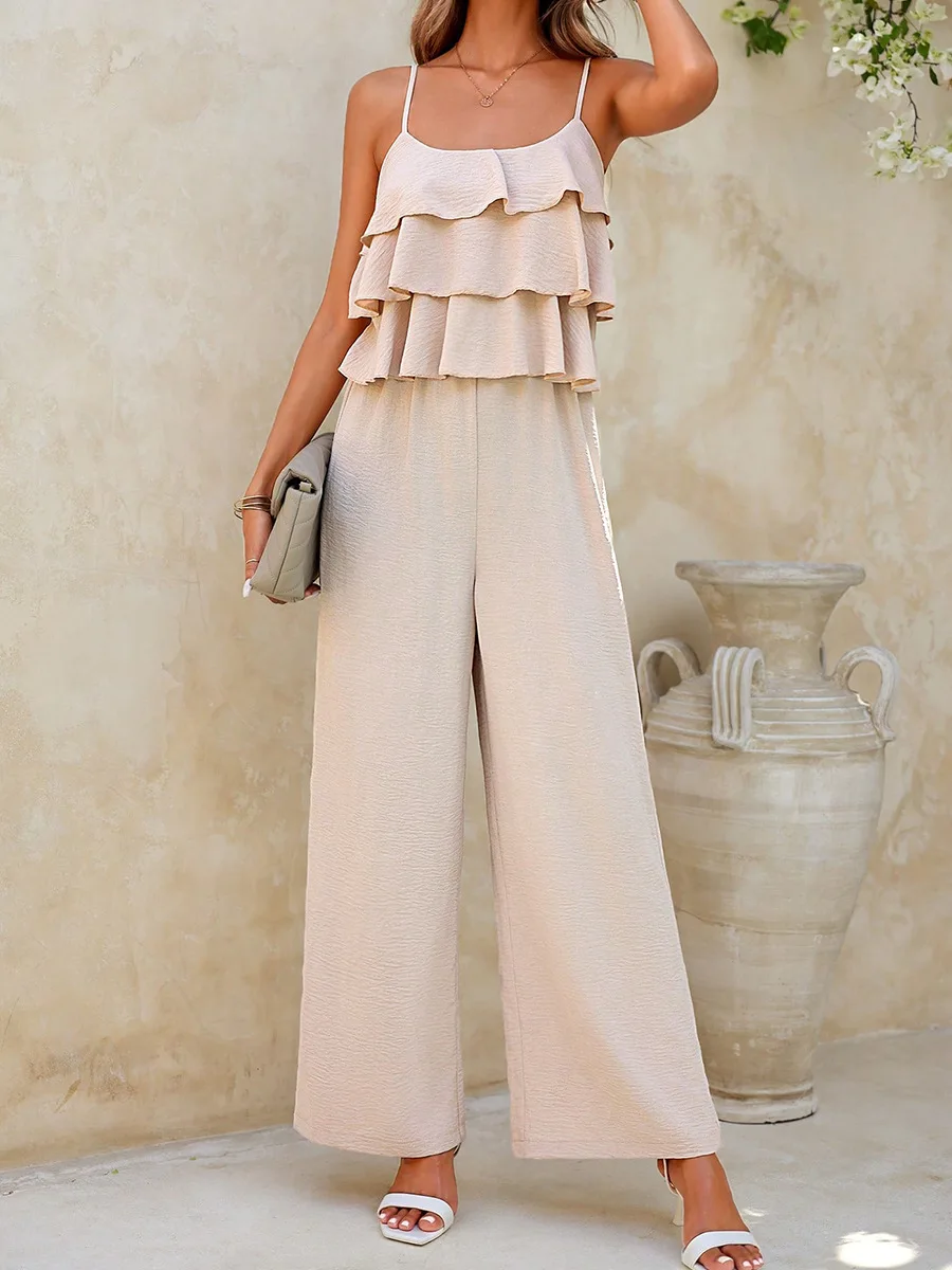 Women's Jumpsuit 2025 Fashion Spring and Summer Latest Hot Selling Style, Casual, Minimalist Chic Lotus Leaf Suspender Jumpsuit