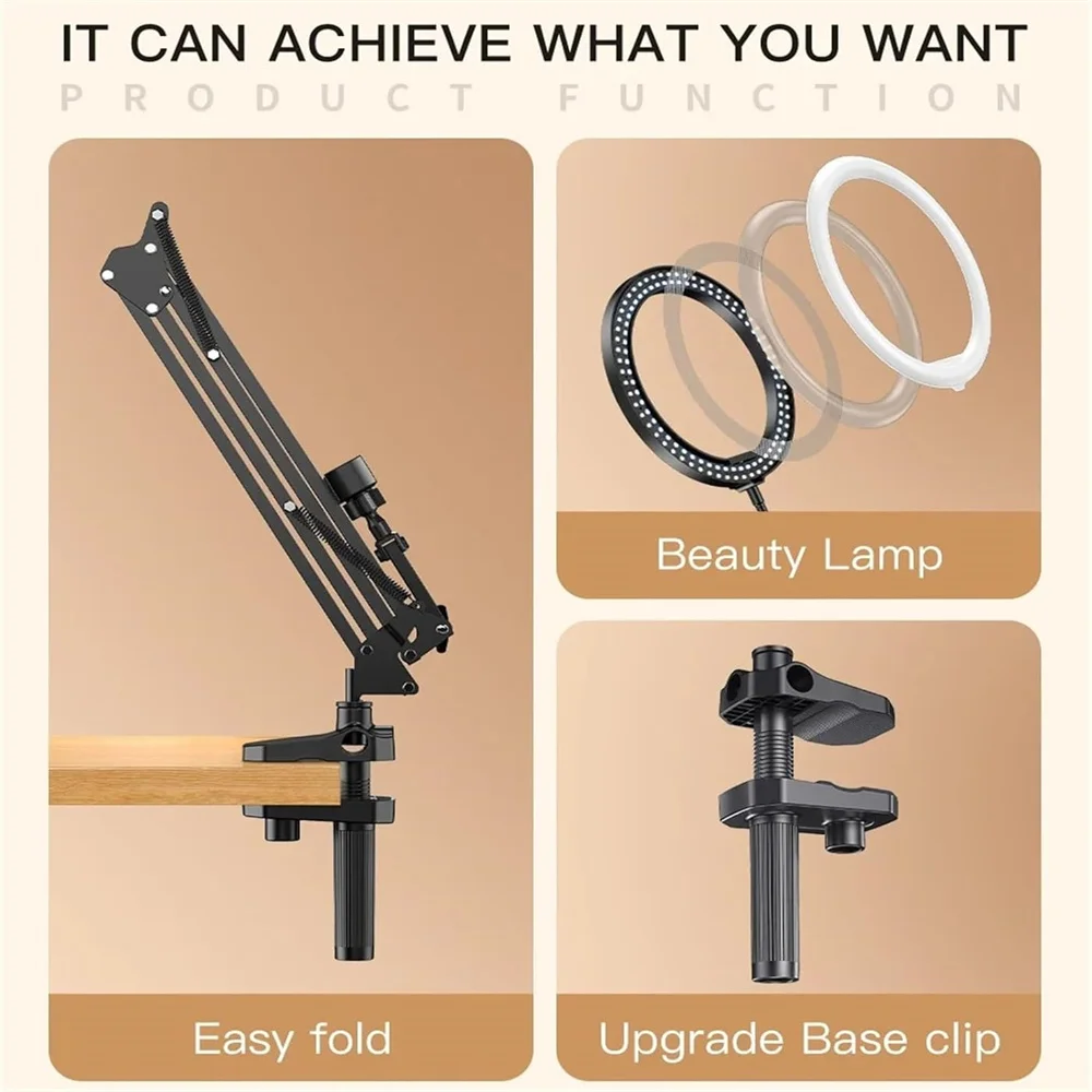 بث مباشر للهاتف LED يملأ الضوء مع حامل هاتف بذراع آلي مرن، تسجيل تصوير ثابت، عصا سيلفي للبث المباشر