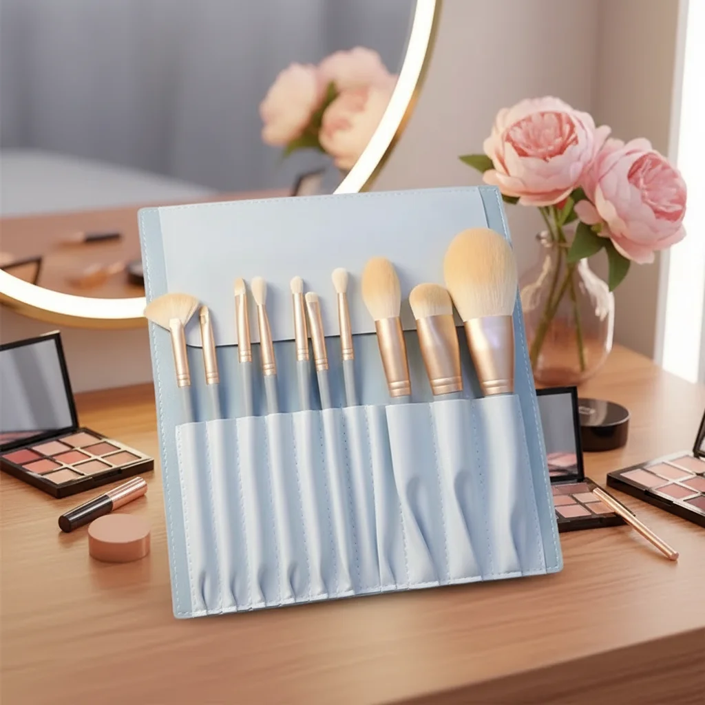 Bluebridge 10Pcs Set Makeup Brush Set Soft Wool Foundation Eyeshadow Shaping Powder Brush Portable for Makeup Application