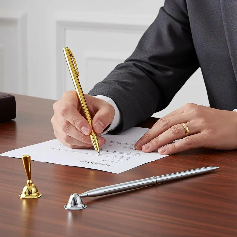 Retro Metal Ballpoint Pen with Attached Base Stand, Desktop Signature Pen for Office Desk Wedding Guest Signing