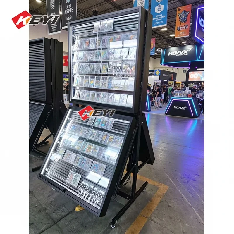 custom.Removable Single Double Sided LED Trading Card Display Rack TCG Cards SPAs Cards Collectible Floorstanding Card Display C