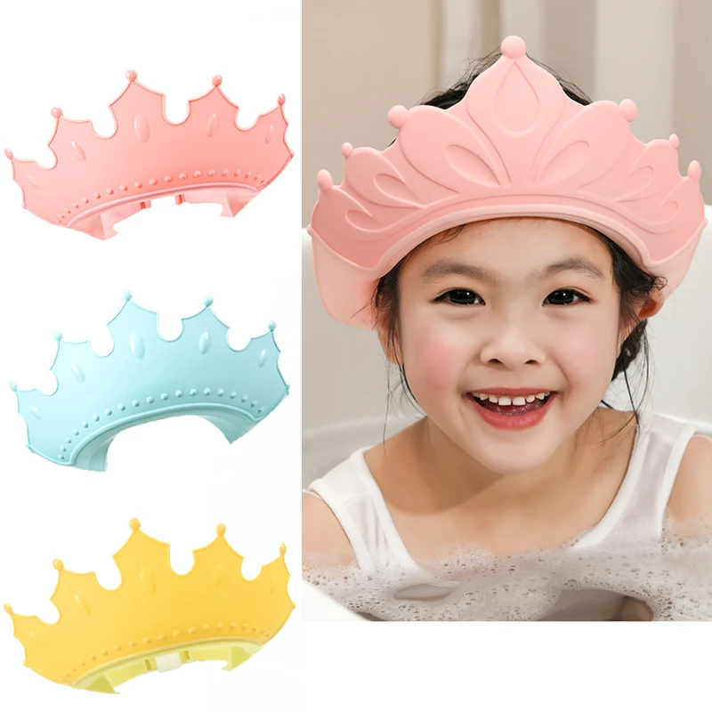 

Children Waterproof Shampoo Cap Crown Baby Shower Cap Adjustable Size Cartoon Bath Visor Infant Hair Shield Ear Protection