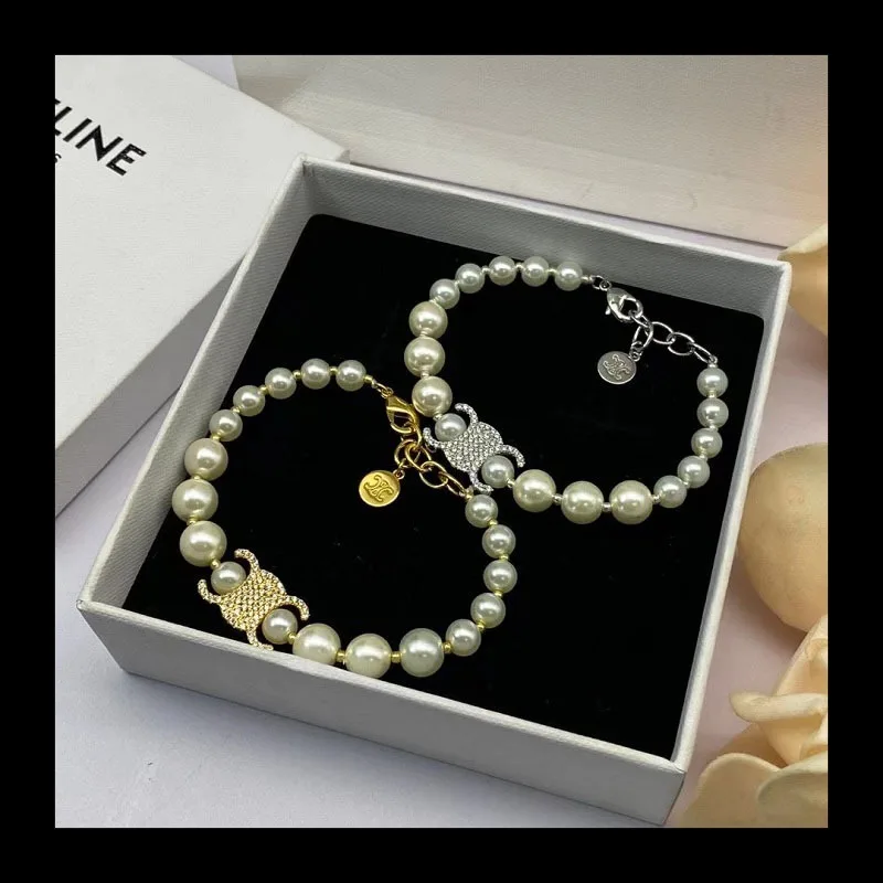 

Браслет с двойным жемчугом и стразами C, новый универсальный браслет нишевого дизайна