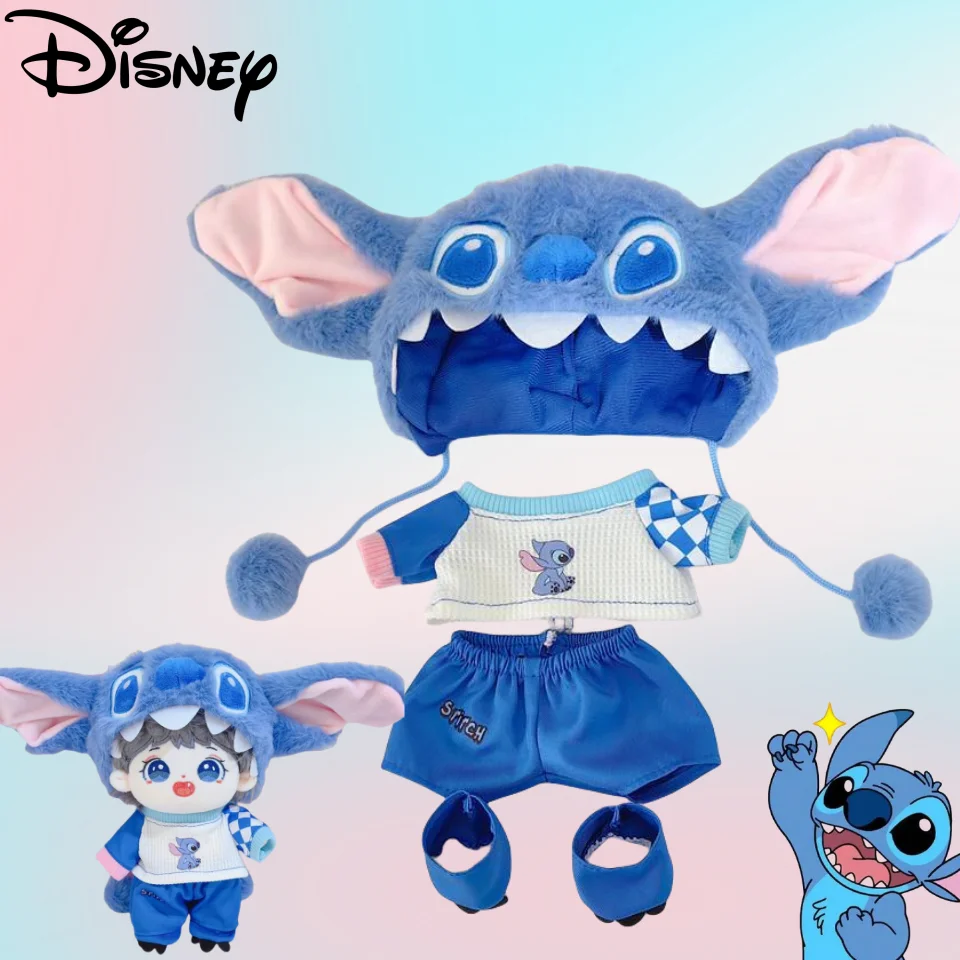 การ์ตูนน่ารัก Disney Stitch เด็กใหม่บุคลิกภาพที่เรียบง่ายสร้างสรรค์แฟชั่นอเนกประสงค์ตุ๊กตาผ้าฝ้ายหวานแต่งตัวชุดเสื้อกันหนาวหมวก