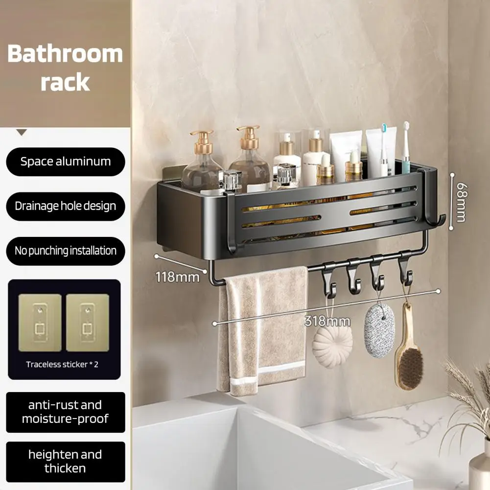 Assembly Storage Rack Bathroom Shelf Towel Rack with Strong Load-bearing Drainage Hole Design Self-adhesive No Drilling Storage
