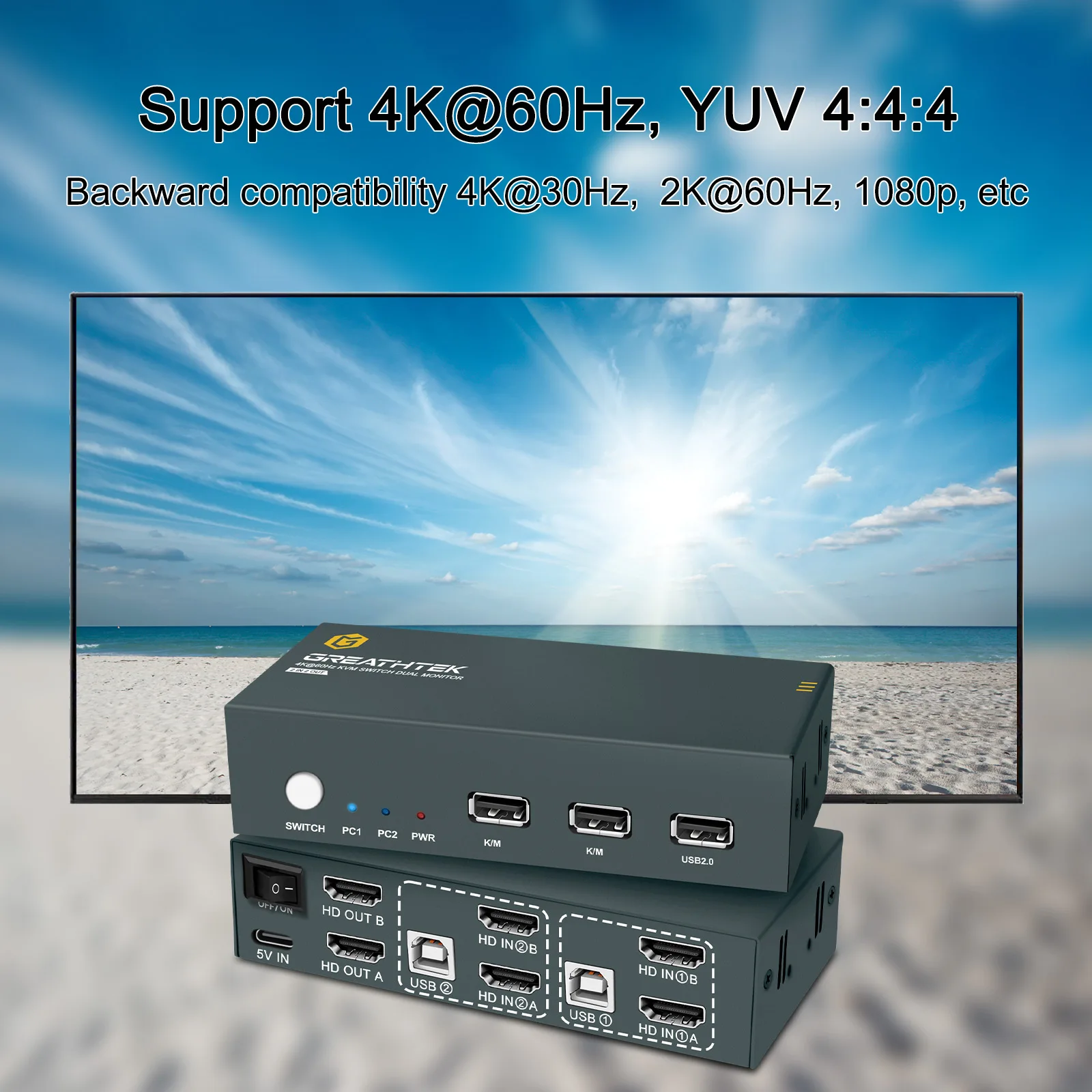 4K KVM - Facilitate Quick Dual-computer Display Changes. Plug and Play, Useful in All Cases. Ultra-HD 4K for Excellent Vision