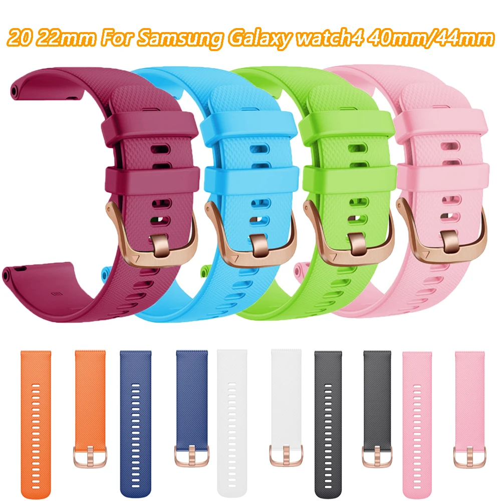 삼성 갤럭시 워치 5/프로/4/클래식/액티브 2/3/44mm/40mm 기어 S3 용 20/22mm 팔찌 스트랩, 실리콘 밴드 Correa