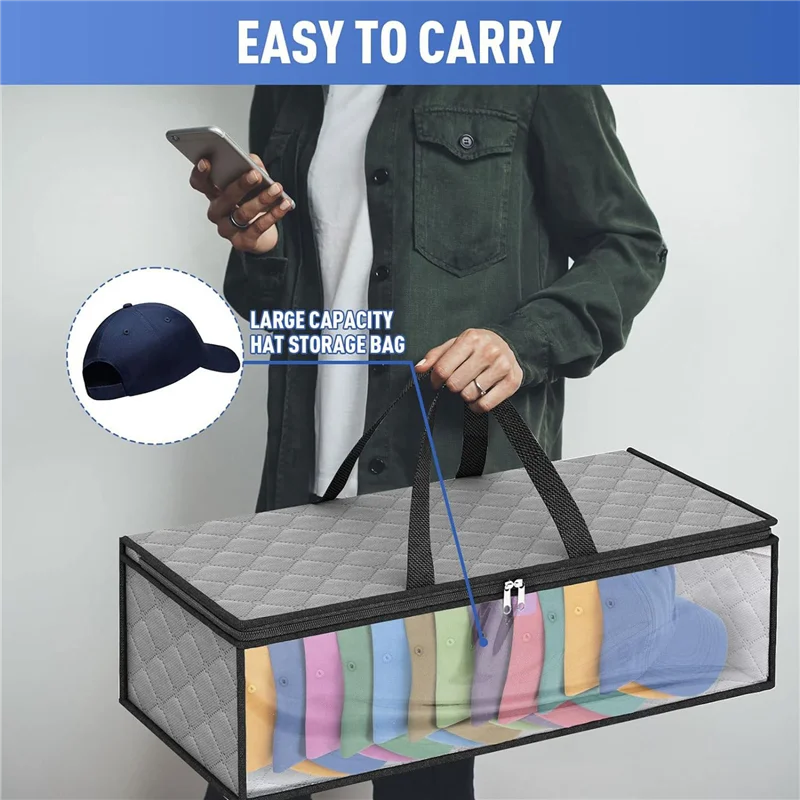 

ABUI-10 Pack Hat Storage Bag For Baseball, Caps Hat Organizer Case Hat Holder Rack With 2 Carry Handles For Closet Moisture