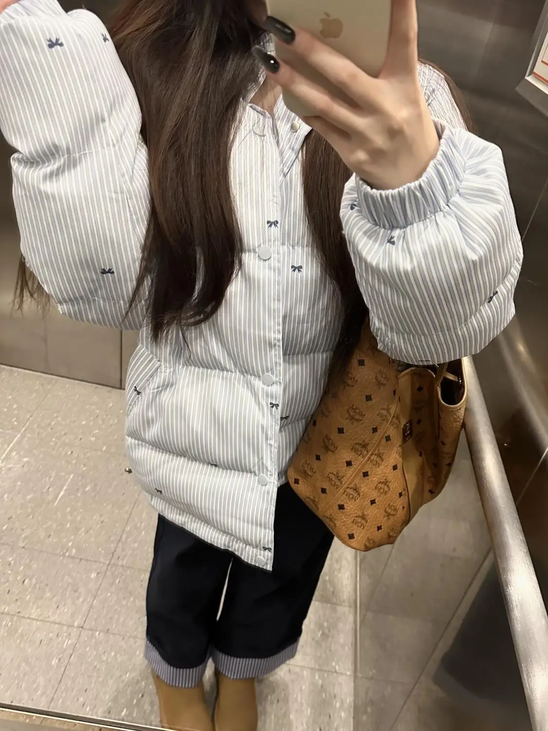 Ropa holgada a rayas con estampado de lazo, chaqueta acolchada de algodón para invierno, abrigo de moda, chaqueta acolchada de algodón, abrigo cálido a prueba de viento para mujer