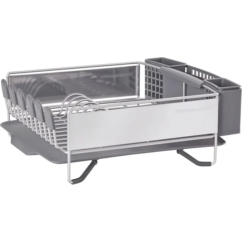 

Compact Space Saving, Dish Rack with Removable latware Caddy and Angled Sel Draining Drainboard, Satin Gray, 15-Inch-by-13.25-In