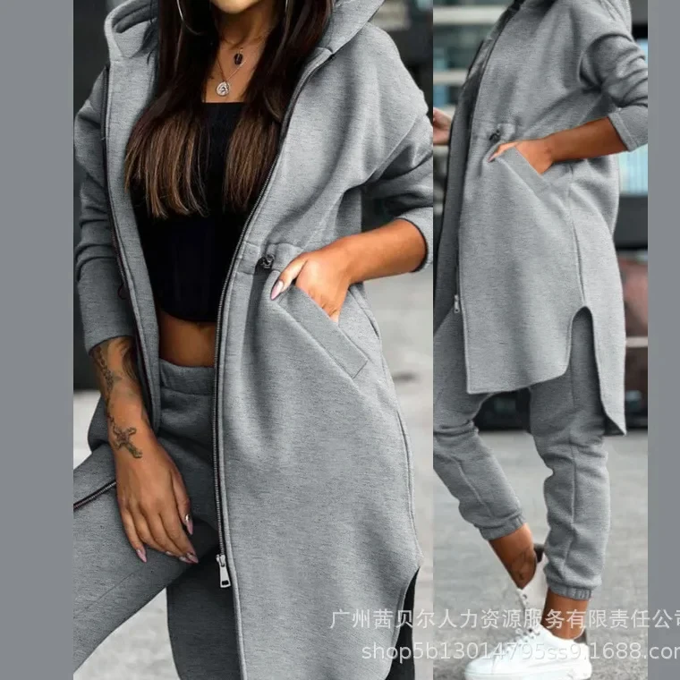 Pants Set Women Tracksuit Zipper Hooded Coat Two Piece Set Hoodies Pant Sets Elastic Waist Trousers Straight Autumn 2023 Sport