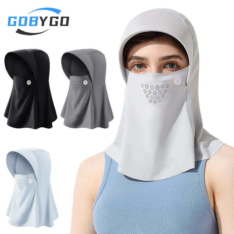 

GOBYGO UPF50+ Summer Sun Shield Outdoor Hooded Ice Silk Breathable Head Cover Neck Sunscreen Open And Close Hair Hole Unisex