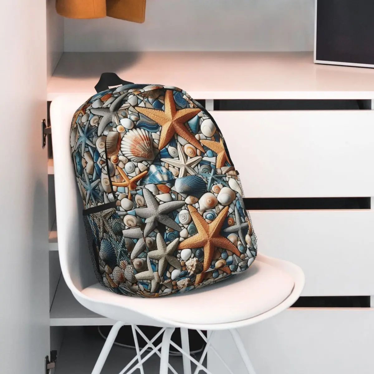 Beachthemed Starfish Shell Pattern Backpack Student BookBag Children School Bag Computer Shoulder Bags for Boys Girls