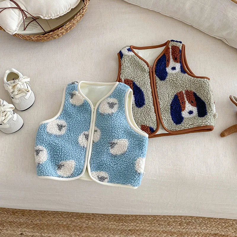 2025 New Winter Kids Vest 9M-5T Crtoon Sheep Dogs Baby Girls Thicken Sleeveless Jacket Fashion Loose Children Waistcoat