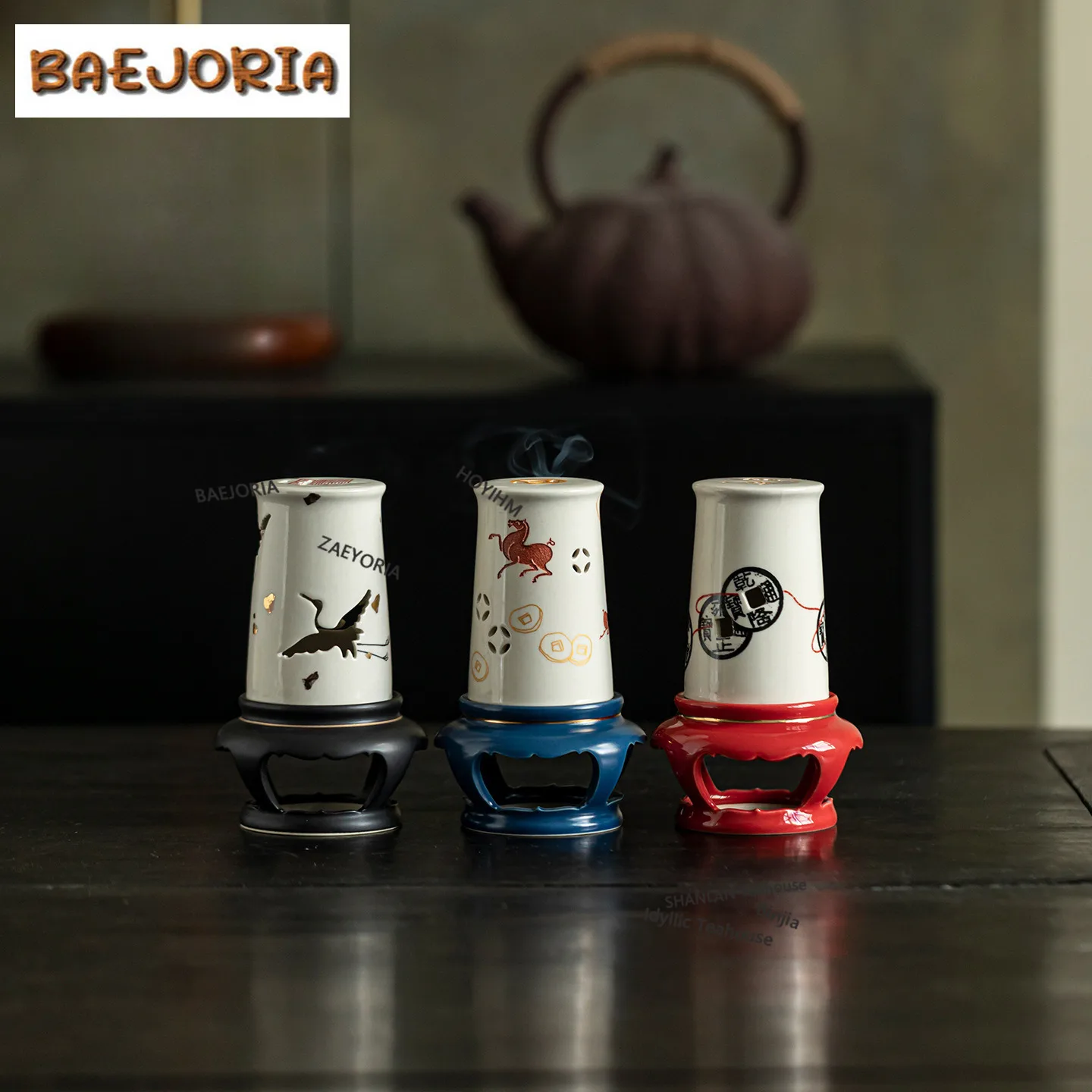 BAEJORIA Zen-style Red-crowned Crane Horse Incense Holder Mist Smoking Steamers Incense Burners Meditation Censer Yoga Craft