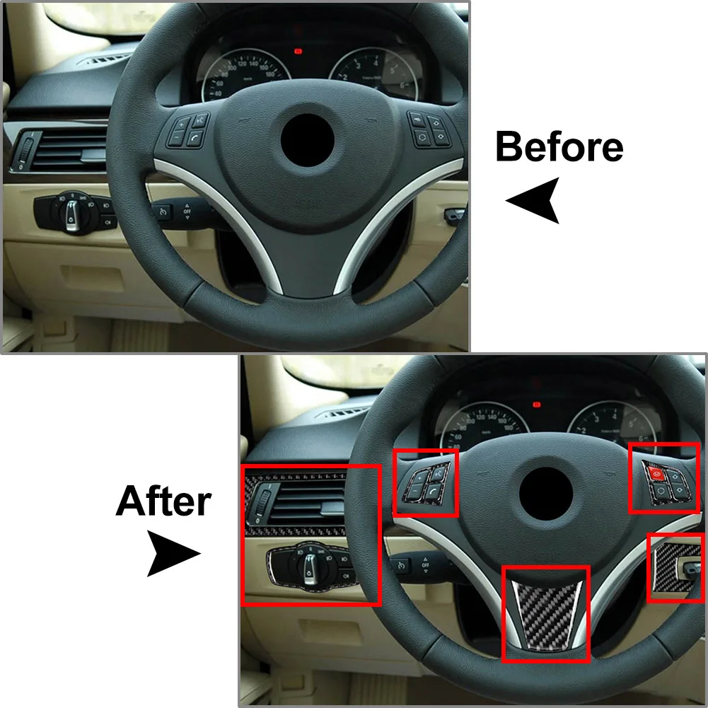 LHD Car Steering Wheel Panel Cover Trim Kit Decorative Carbon Fiber Black For BMW 3 Series E90 E92 E93 2005-2012