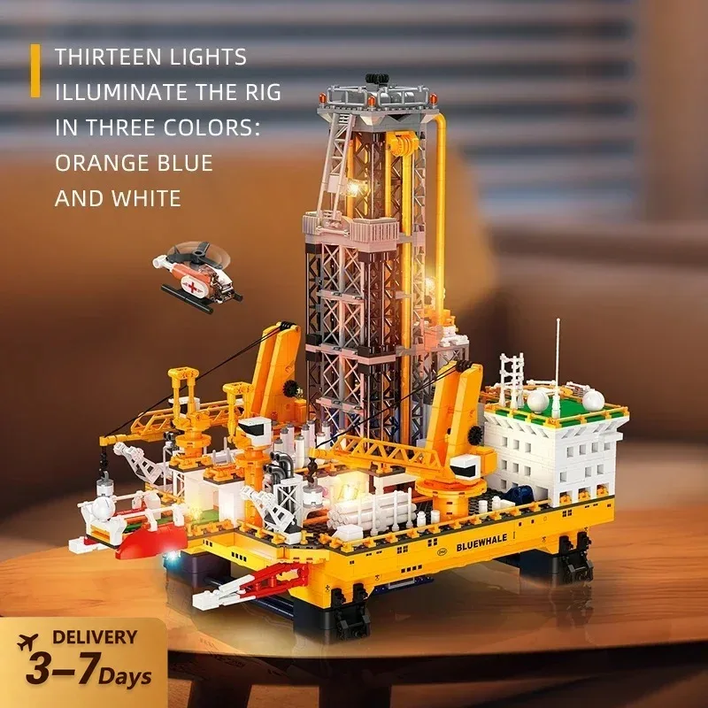 Klemmbausteine Offshore-Ölbohrbrunnen-Bausteinset mit beleuchteter Bohrplattform – Modellbausteine für Heimdekoration, kreatives Spielzeug, Geschenk für Erwachsene ﻿ 3271 Stück ﻿