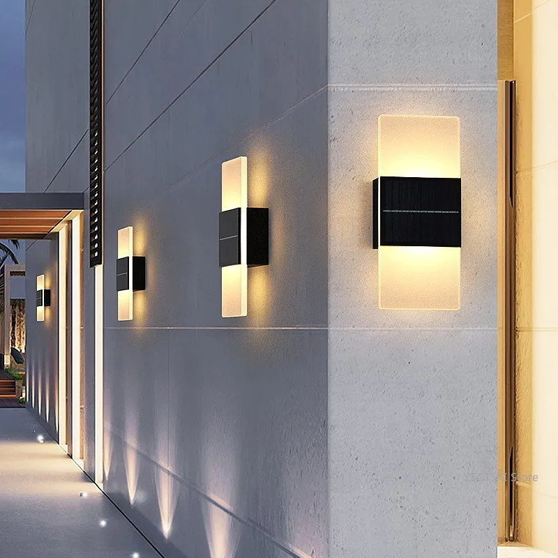 Solar powered outdoor waterproof villa courtyard light, simple and modern exterior wall light, balcony corridor exposed lamp