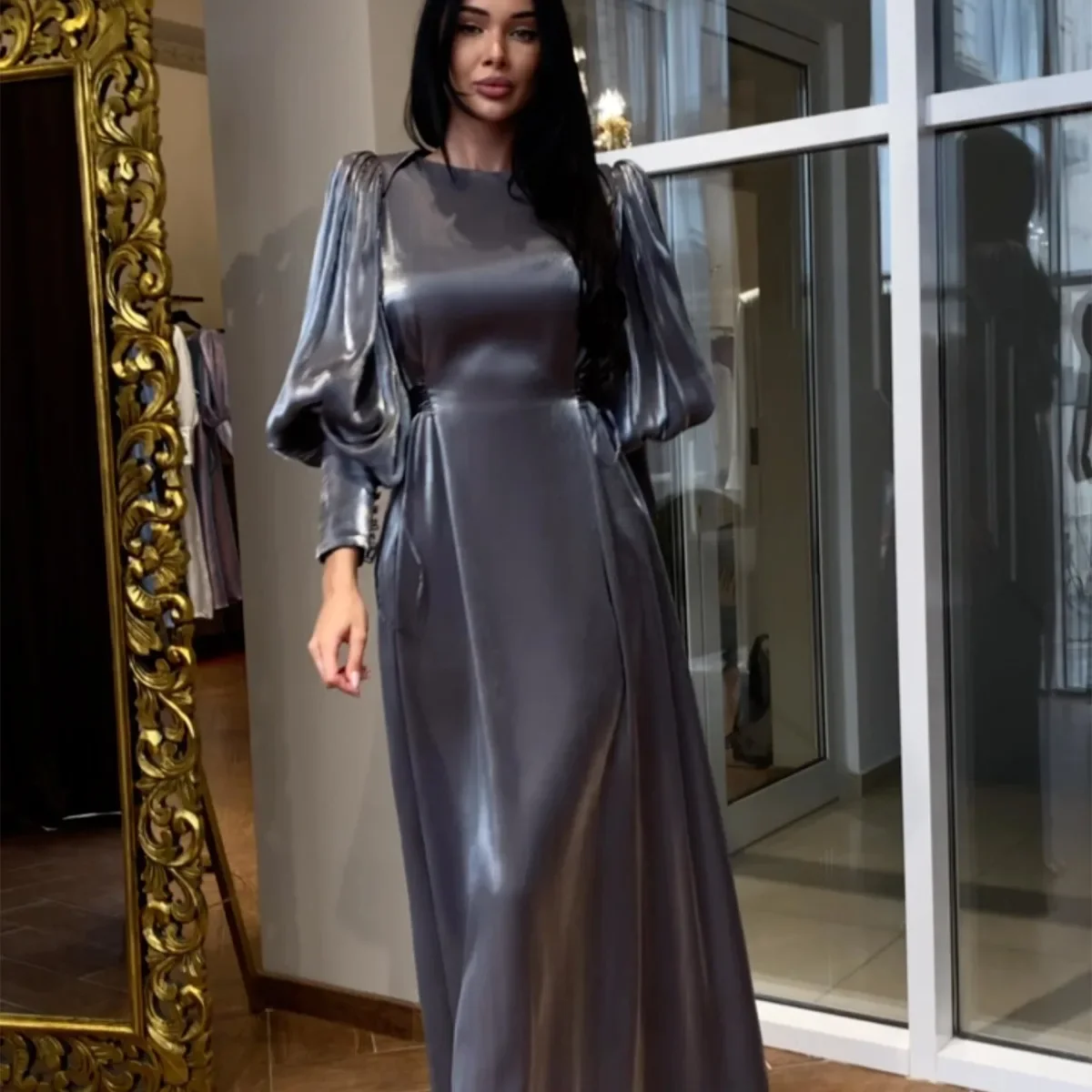 Fashion Long Sleeve Satin Women Abayas Slim-fit Lace-up Muslim Dress Dubai Full Length Abaya Turkey Muslim Islam Robe Vestidos