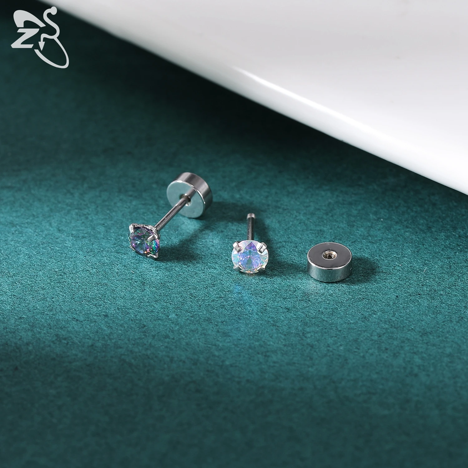 Brinco de aço inoxidável ZS-para mulheres e meninas, brincos redondos, cristal CZ, jóias piercing helix, 20g, 3-8mm, 1 par