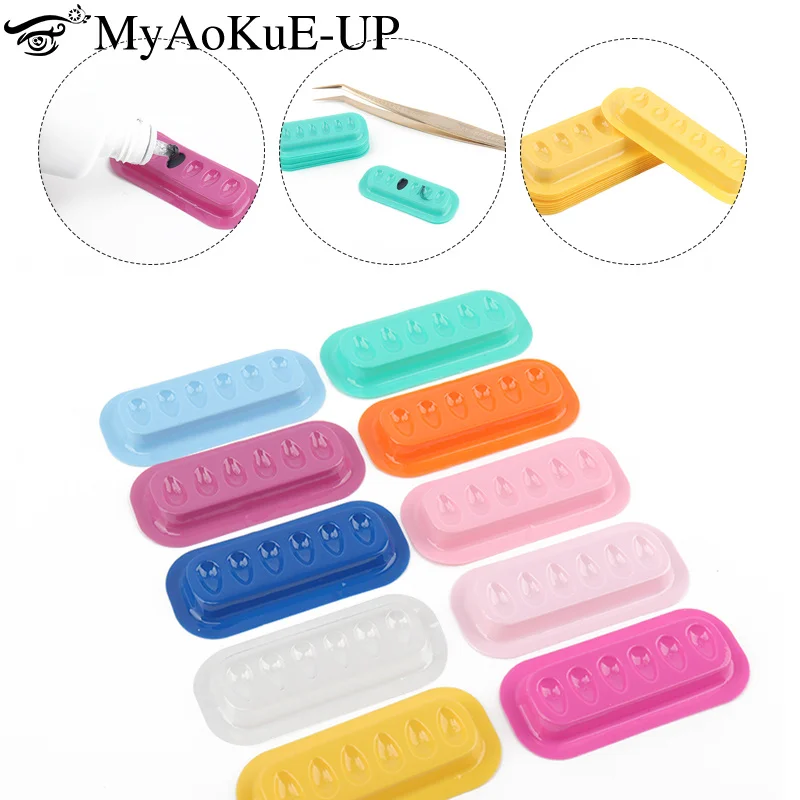 

100pcs Eyelash Glue Holder Pallet Lash Extension Adhesive Stand Pads Strip Shaped Plastic Gasket Palette Lash Artist Accessories