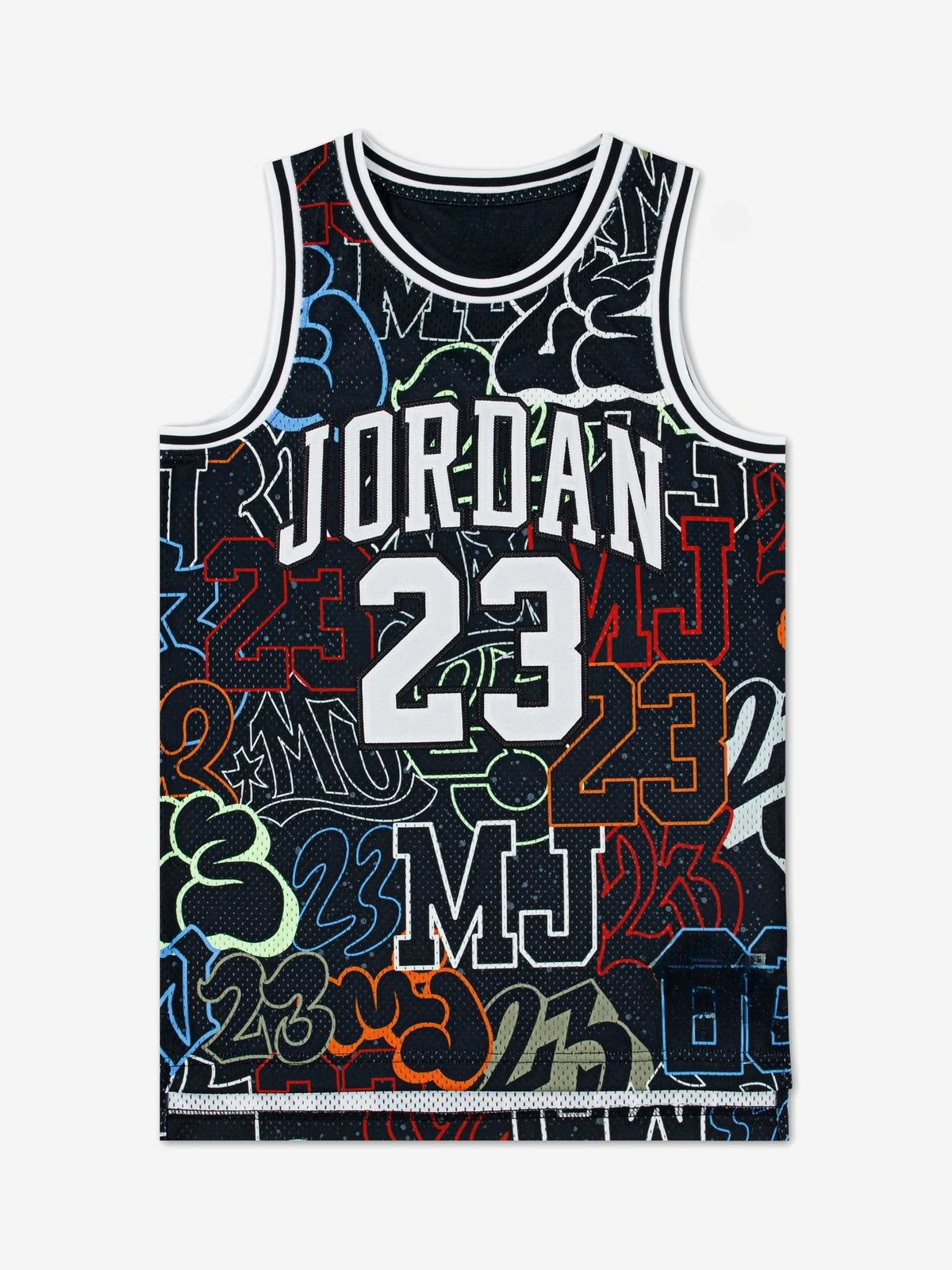 Black Graffiti Printed Jordan 23 Family Basketball Tank Top Multi Color Urban Style Quick Drying Mesh Street Sports Wear