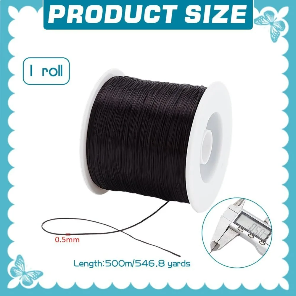 546.8 Yards Elastic String 0.5mm Elastic Bracelet Cord Black Stretch Cord Flat Stretchy Bracelet String Beading Thread Seed