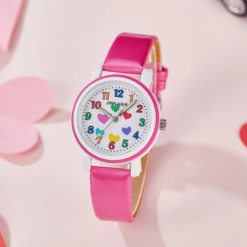 new Cute little girl's princess lovely pink quartz watches children boys birthday gifts students learn time small watch 8colors