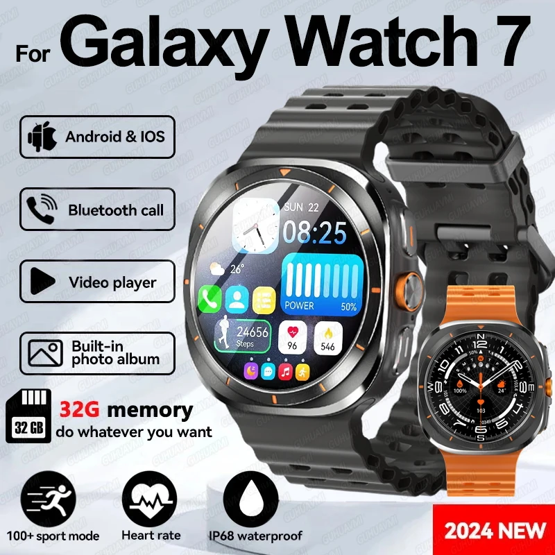 2024Новые умные часы Galaxy Watch 7 Ultra для мужчин, память 32 ГБ, GPS NFC, 1,5 дюйма, AMOLED-экран, фитнес-трекер, умные часы для здоровья для Samsung