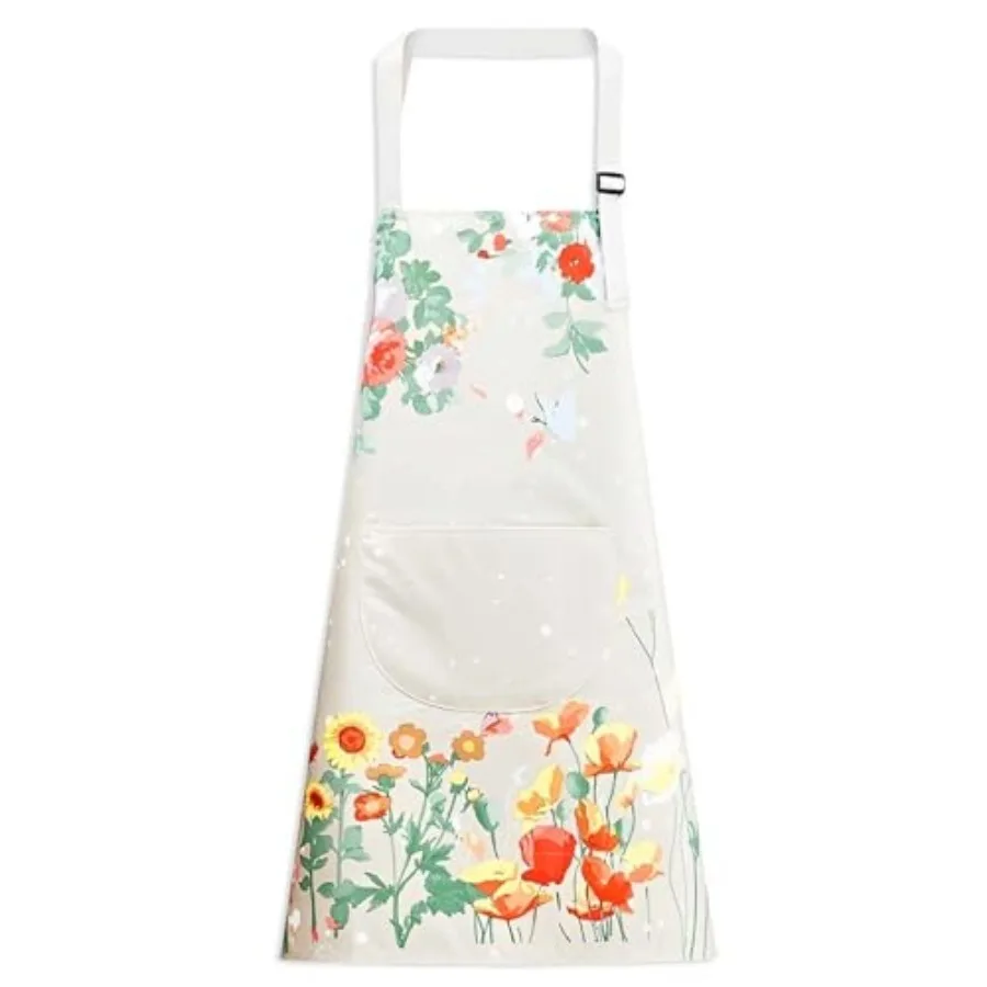 

Floral Aprons with Pocket Blooming Women Waterproof Apron Adjustable Neck Long Ties Women Men Cook Baking Garden
