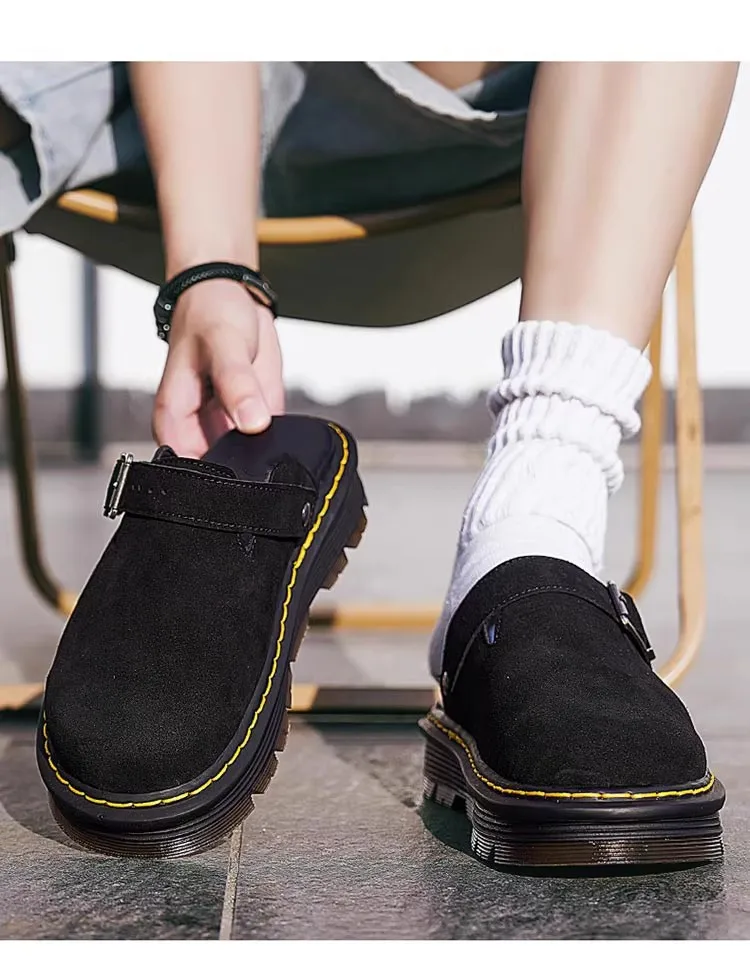 

Summer Anti-Fuzz Anti-Slip Flat Sandals Breathable Round-Toe Slippers Women's Vintage Oversized Half-Exposed Heel Mules