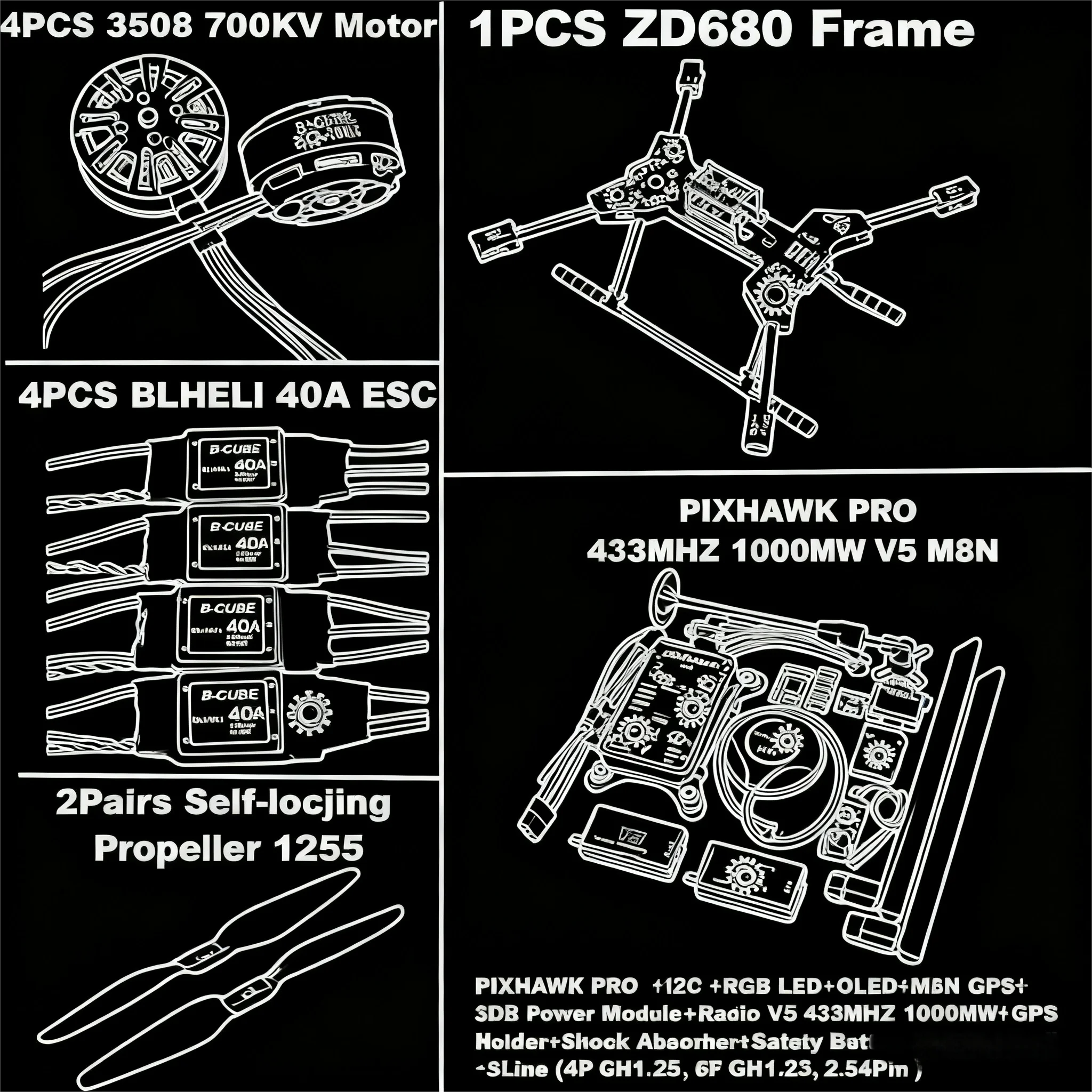 Un nouveau ZD680 PRO M8N/M9N/M10 Kit de cadre hexagonal à bras pliable hexa-rotor entièrement en Fiber de carbone PIXHAWK avec train d'atterrissage indodable