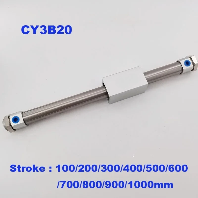 CY3B20 Rodless Pneumatic Cylinder Bore 20mm Stroke 100/200/300-1000mm Magnetic Coupled Air Cylinder