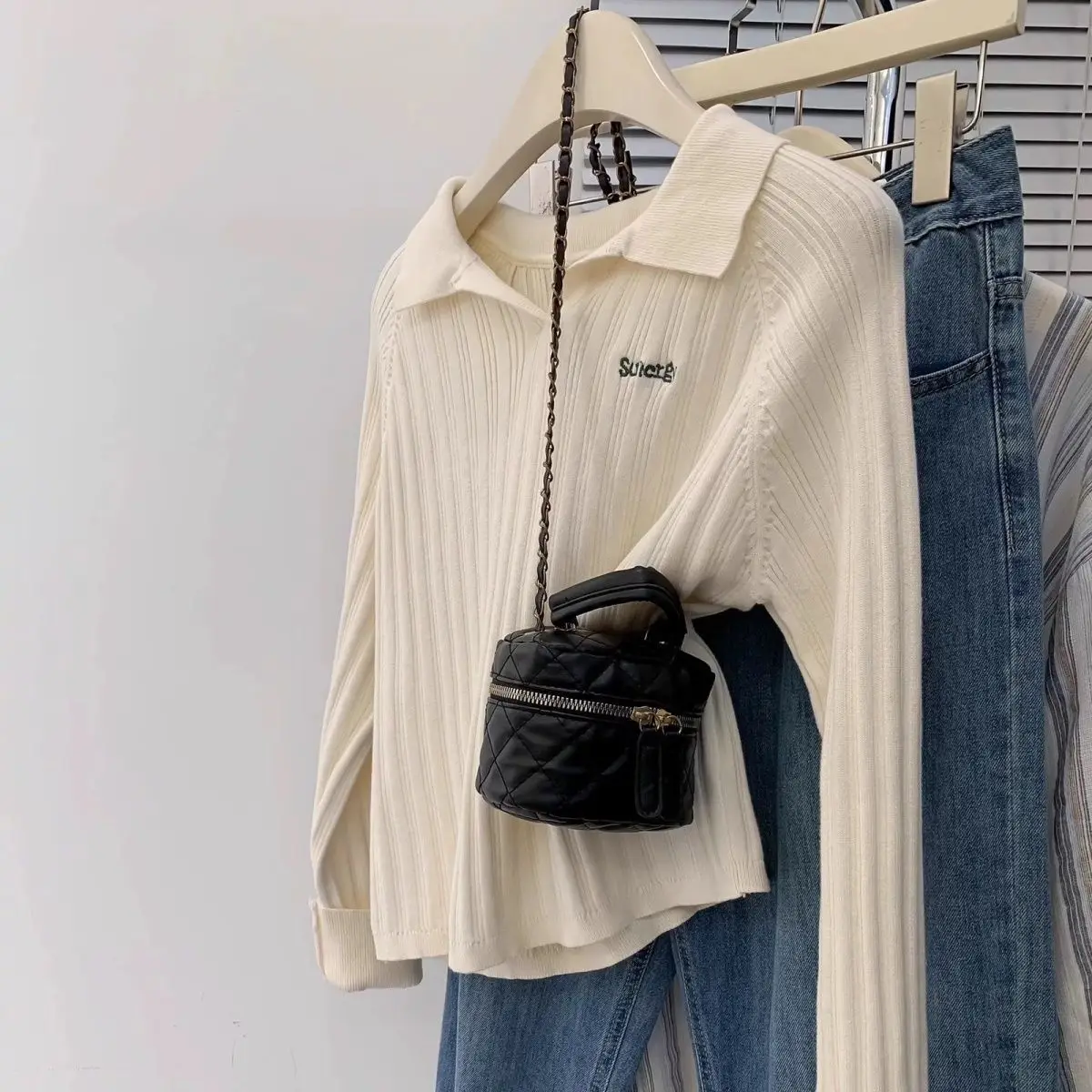 Suéter con cuello tipo Polo para mujer, suéter de manga larga con solapa fina, Top informal elegante y versátil, otoño e invierno, 2025