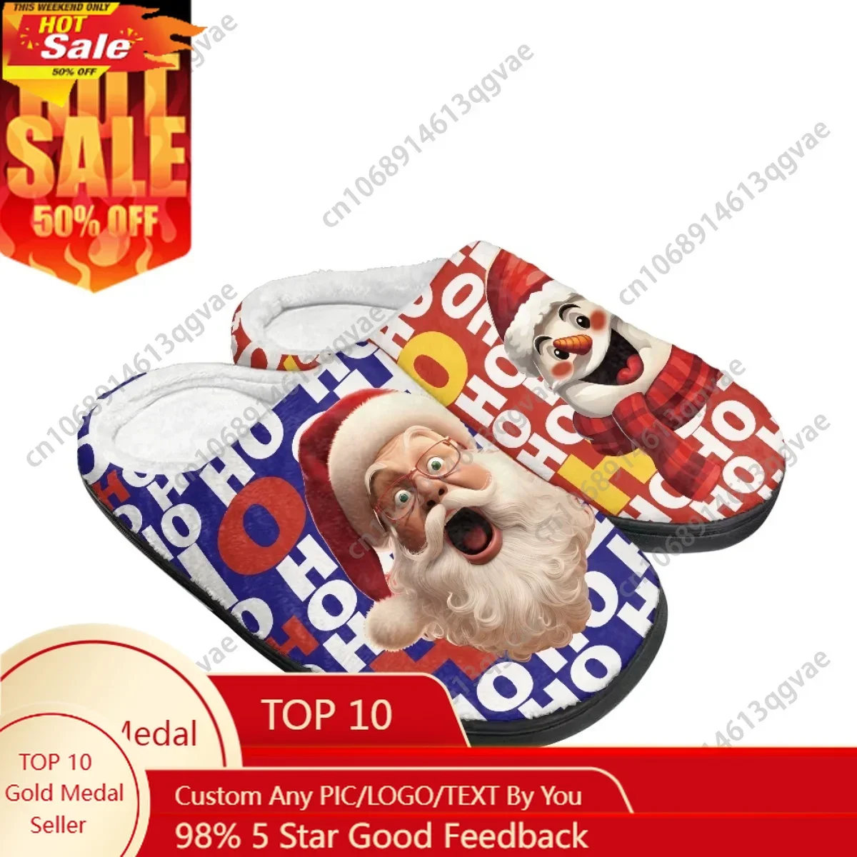 

Christmas Cute Santa Claus Cartoon Print HOHO Home Cotton Slippers Mens Womens Teenager Plush Bedroom Keep Warm Custom Slipper