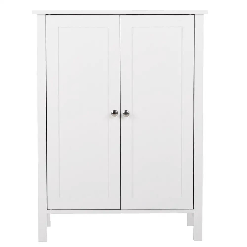 White Wooden 2 Door Bathroom Cabinet Storage with 3 Shelves Free Standing